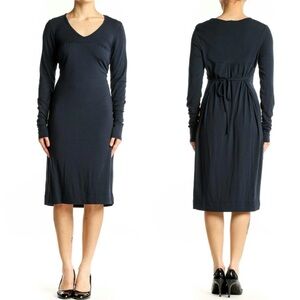 VINCE. Cozy Minimalist Stretchy Long Sleeve Black Modal Angora Blend Midi Dress